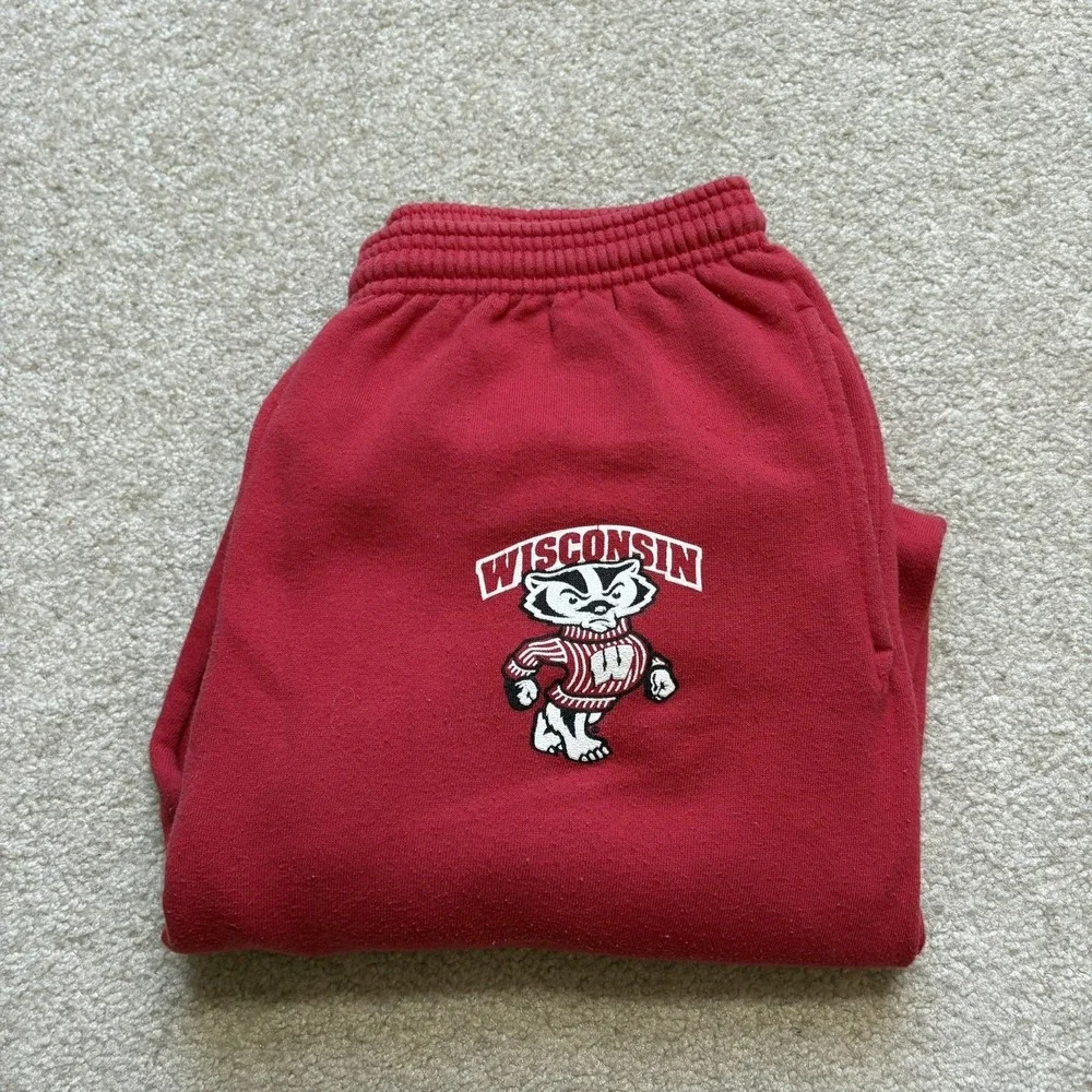 Wisconsin Badgers Sweatpants Mens Small Red NCAA Football Stretch Run Fleece
